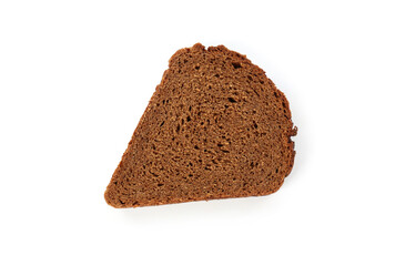 Slice of rye bread isolated on white, top view