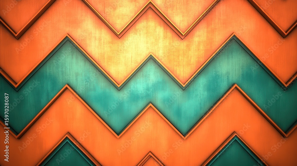 Poster abstract zigzag pattern with orange and teal, creating a dynamic and modern visual design element