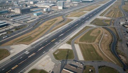 Aerial View of Airport Runway and Surrounding Infrastructure
