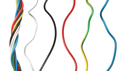 Different electrical wires isolated on white, set