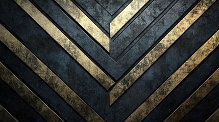 Abstract background with dark textured material and gold chevron pattern design element art deco style