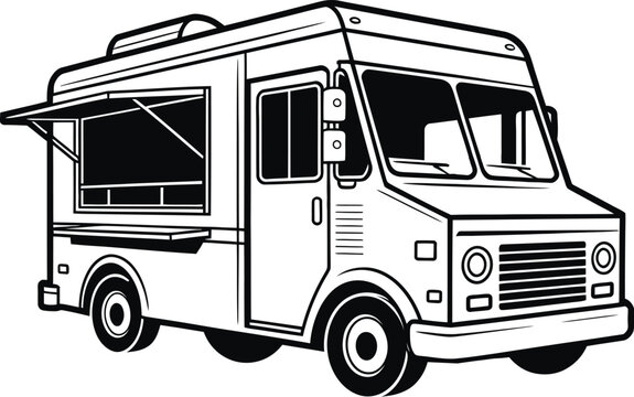 Food Truck Silhouette Vector Illustration for Street Food and Mobile Kitchen Design