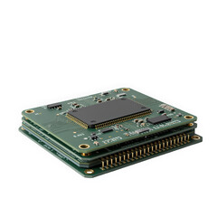 Close-up of stacked electronic circuit boards showcasing intricate designs and components.