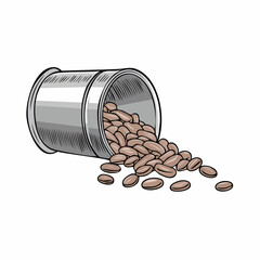 Falling beans pouring from a container, visual metaphor for spilling a secret, styled in clean vector illustration.