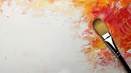 Paintbrush resting on a textured canvas.