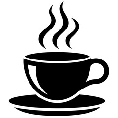 Black and White Cup of Coffee or Tea with Steam Icon