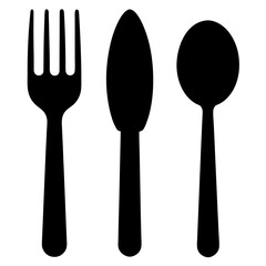 Simple Black Silhouette of a Fork Knife and Spoon on White