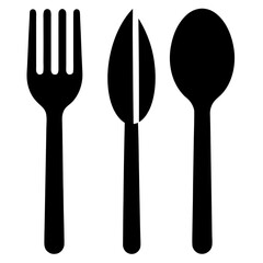 Simple Black and White Cutlery Icon Fork Knife and Spoon Illustration