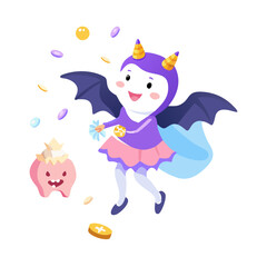 Vector art of a cute cartoon fairy is surrounded by candy isolated on white background