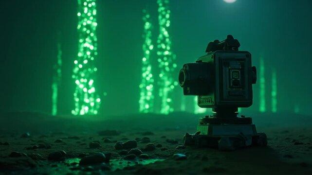 Robot Camera on Alien Planet Surface Looking at Glowing Trees