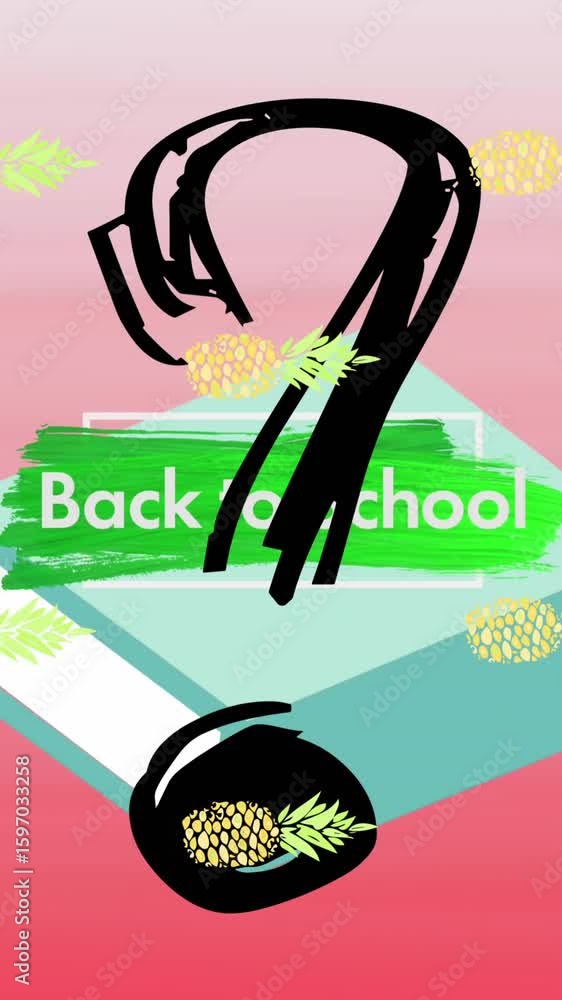 Poster animation of question mark and pineapples over back to school text