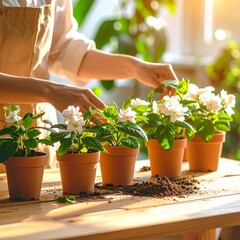 woman planting white flowers