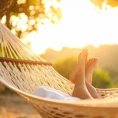woman relaxing in hammock, faceless view