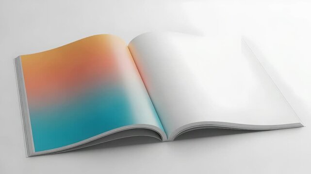 Open Book Display With Blank Pages On White Background Gradient From Teal To Orange Lies On A White Surface Ideal For Adobe Stock Photo