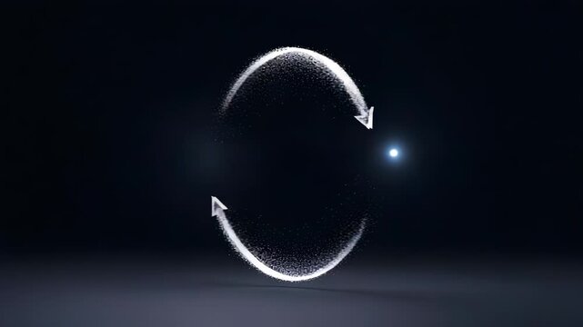 Sparkling White Circle with Arrows on Dark Gray Surface Light Animation