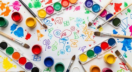 Creative Watercolor Painting Vibrant Colors and Artistic Mess for Educational and Craft Projects.