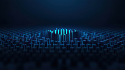 Abstract 3D Blue and Black Background with Vertical Lines Emerging from Surface Creating a Modern Futuristic Design Concept for Technology Themes