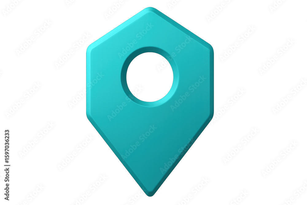 Poster 3d render of a turquoise map pointer with a hole, isolated on a transparent background, perfect for 