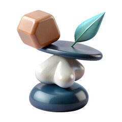 Abstract 3D Render of Balanced Shapes and Leaf