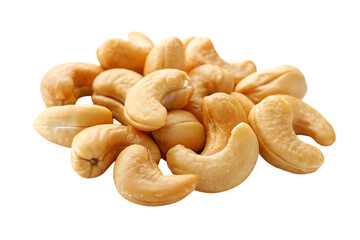 Fototapeta premium A pile of roasted cashew nuts with a golden brown hue and smooth texture, presented on a transparent background.