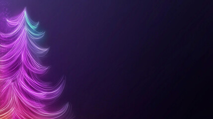 Fototapeta premium Vibrant abstract christmas tree design with colorful lights on dark blue empty background. Template for greeting cards, invitations, New Year banners