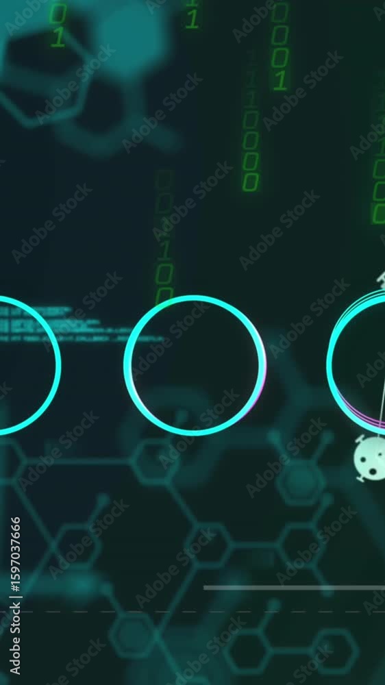 Poster animation of abstract spring shape and binary coding against medical data processing