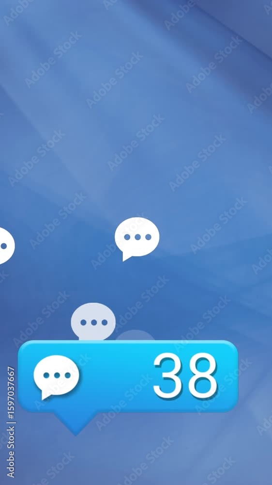Poster animation of network of connections with icons and numbers over blue background
