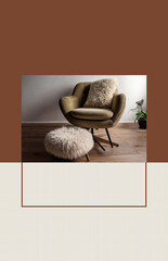 Modern Cozy Armchair with Fluffy Ottoman
