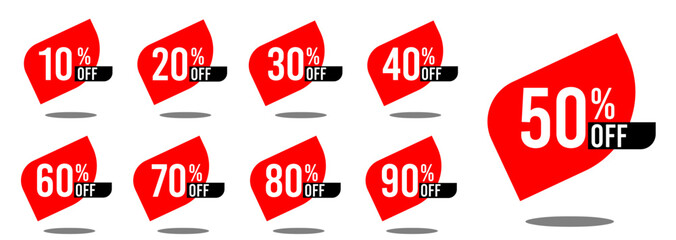 10% off 20% off 30% off 40% off 50% off 60% off 70% off 80% off 90% off ten twenty thirty forty fifty sixty seventy eighty ninety percent off, retail discount, promotion, sale, percentage, set.