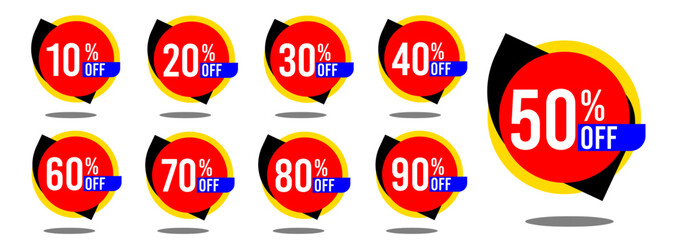 10% off 20% off 30% off 40% off 50% off 60% off 70% off 80% off 90% off ten twenty thirty forty fifty sixty seventy eighty ninety percent off, retail discount, promotion, sale, percentage, set.