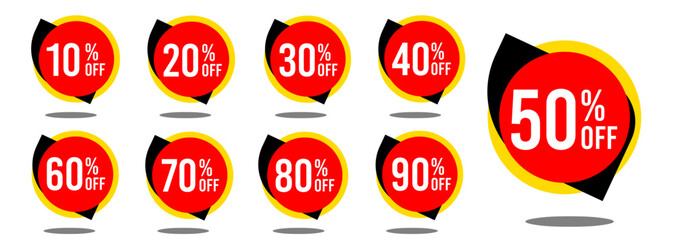 10% off 20% off 30% off 40% off 50% off 60% off 70% off 80% off 90% off ten twenty thirty forty fifty sixty seventy eighty ninety percent off, retail discount, promotion, sale, percentage, set.