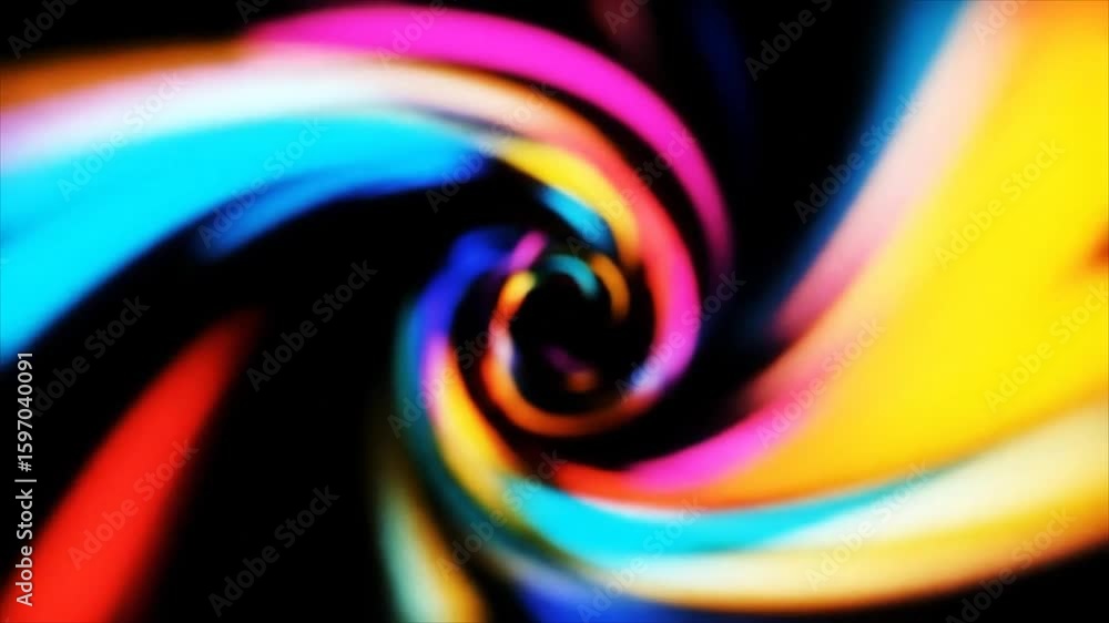 Poster a vibrant spiral of colorful light trails creates a dynamic vortex effect against a black backdrop.