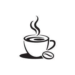 Minimalist Black and White Vector Illustration of a Steaming Cup of Coffee