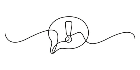 Obraz premium Continuous one line drawing of Exclamation mark with speech bubbles outline graphic vector illustration