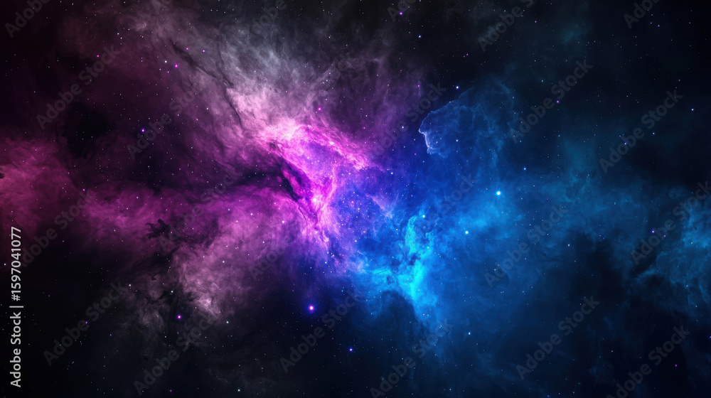 Poster cosmic nebula with vibrant colors and celestial elements in a deep space background