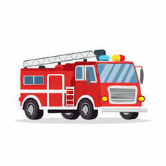 Red fire truck isolated on white background for emergency and rescue use