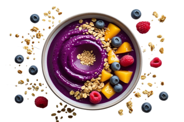 bowl of muesli with berries isolated on transparent background