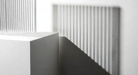 Naklejka premium Abstract minimalist composition of transparent vertical lines and geometric shapes with soft shadows