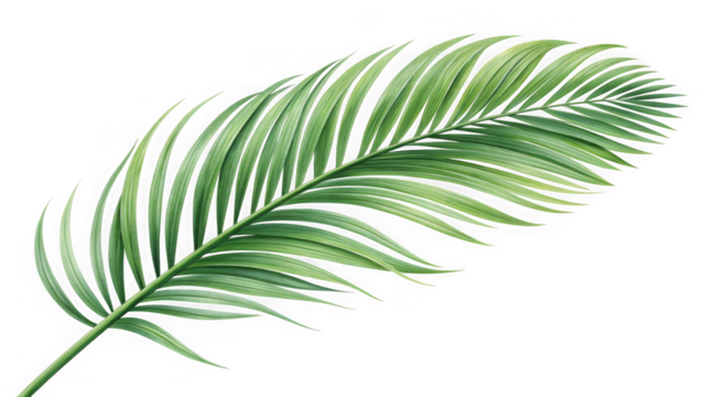 Green palm frond isolated on transparent background