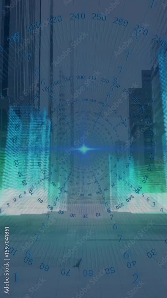 Poster animation of scope and data processing over cityscape