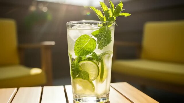 Refreshing cocktail with lime and mint