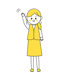笑顔で手を振る制服姿の女性のイラスト