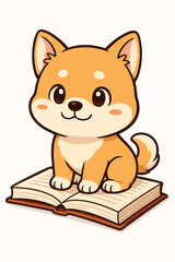 本の上に座るキュートな茶色い子犬