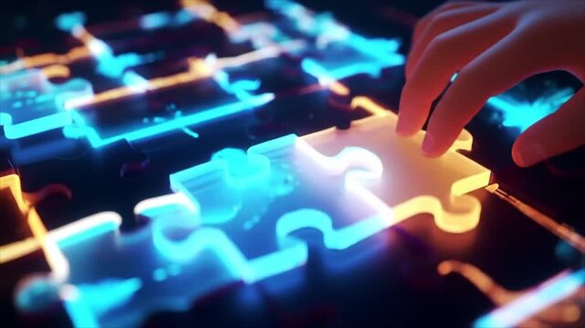 Abstract neon lights and glowing digital symbols move through a dark virtual environment. - Powered by Adobe