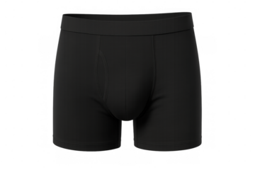Black boxer briefs lying flat, highlighting minimalist fabric texture and clean silhouette against pure white background