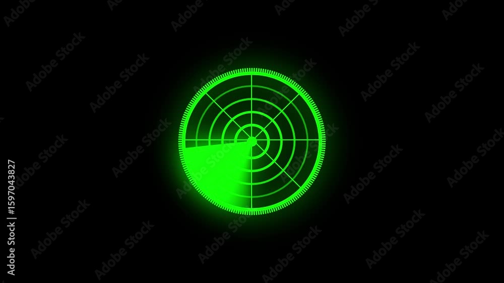 Poster abstract neon radar animated blue, green in dark background. radar navigation is looking for objects