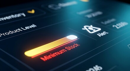 Minimum stock level alert. An inventory interface shows a product level bar hitting a red 