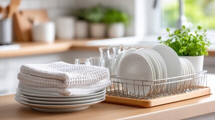 Ultra Realistic Dish Rack with Organized Plates