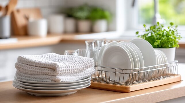Ultra Realistic Dish Rack with Organized Plates