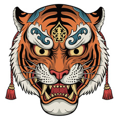 Japanese Style Tiger Head , Fierce Asian Tiger Mask